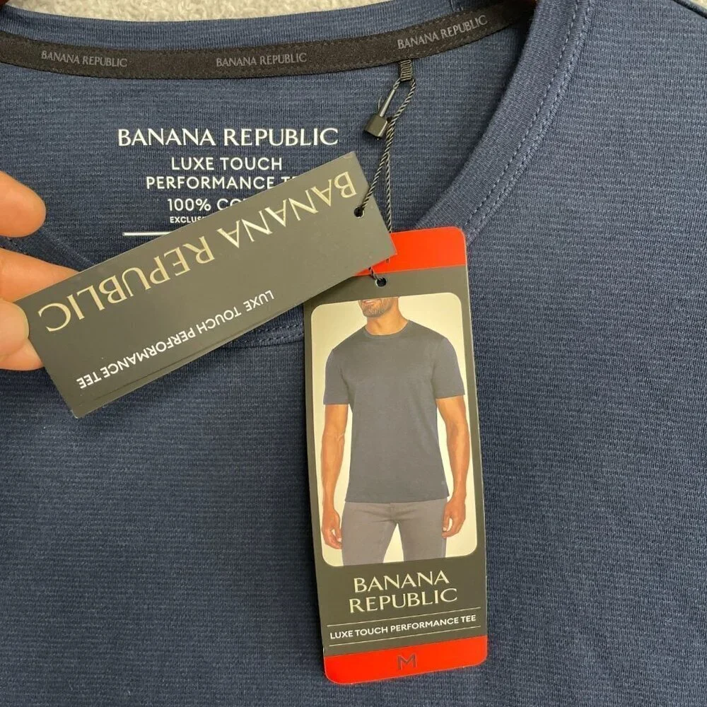 NEW Banana Republic Men's M Luxe Touch Performance Tee 100% Cotton Navy Blue